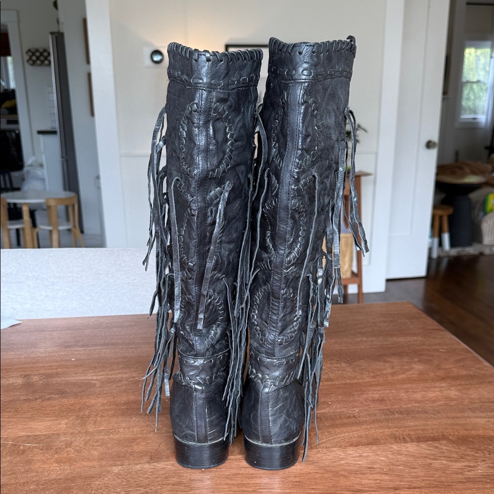 Sam Edelman Palermo Black Leather to the Knee Boots with Fringe- size 10 - Picture 5 of 7